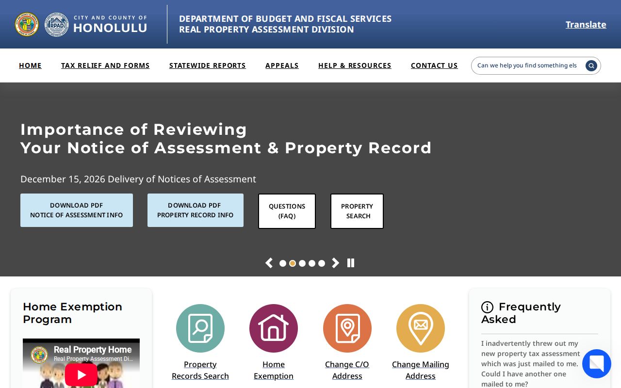 Honolulu RPAD property records landing page used for Kailua parcels