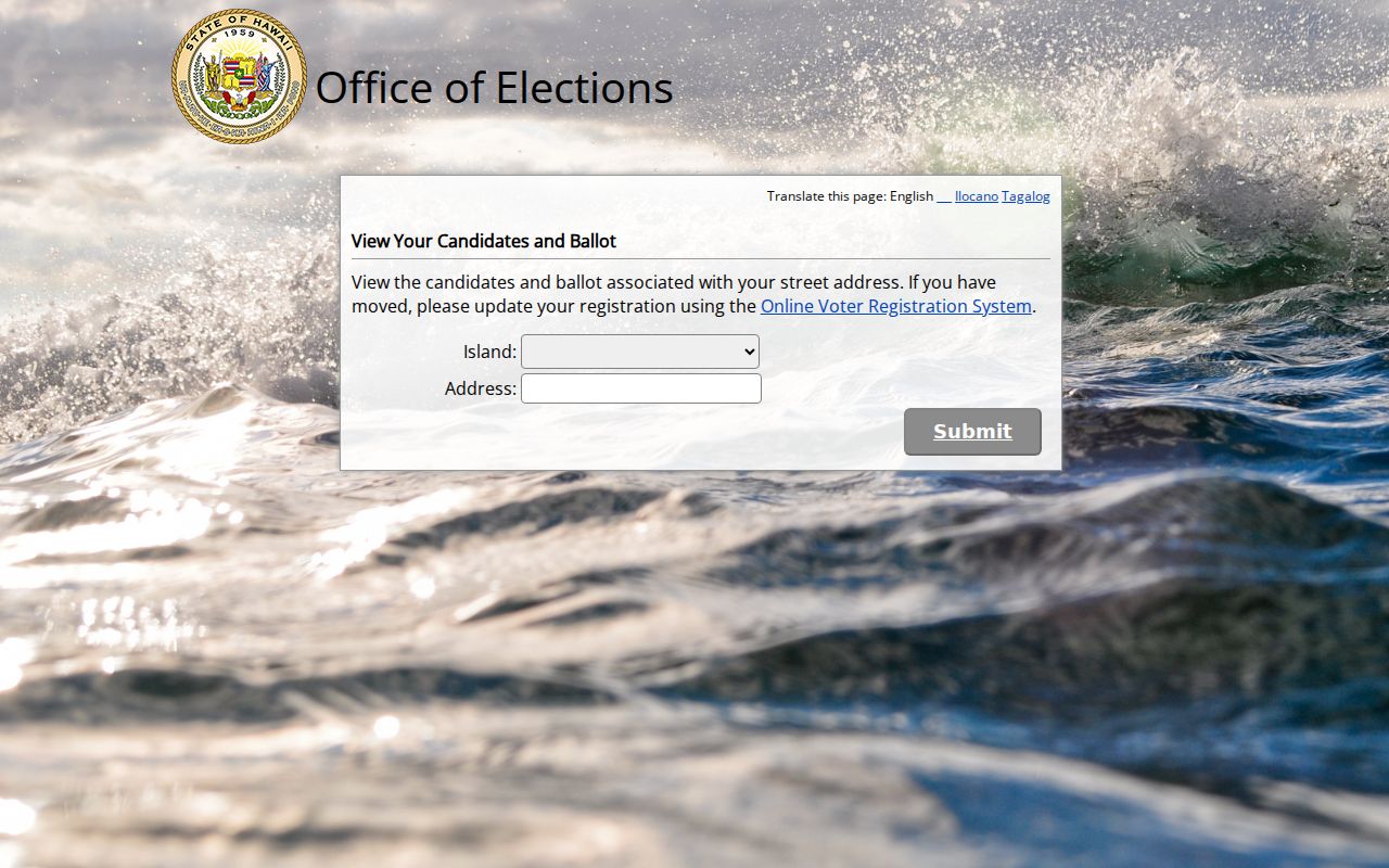 Kailua ZIP code OLVR island and address ballot form